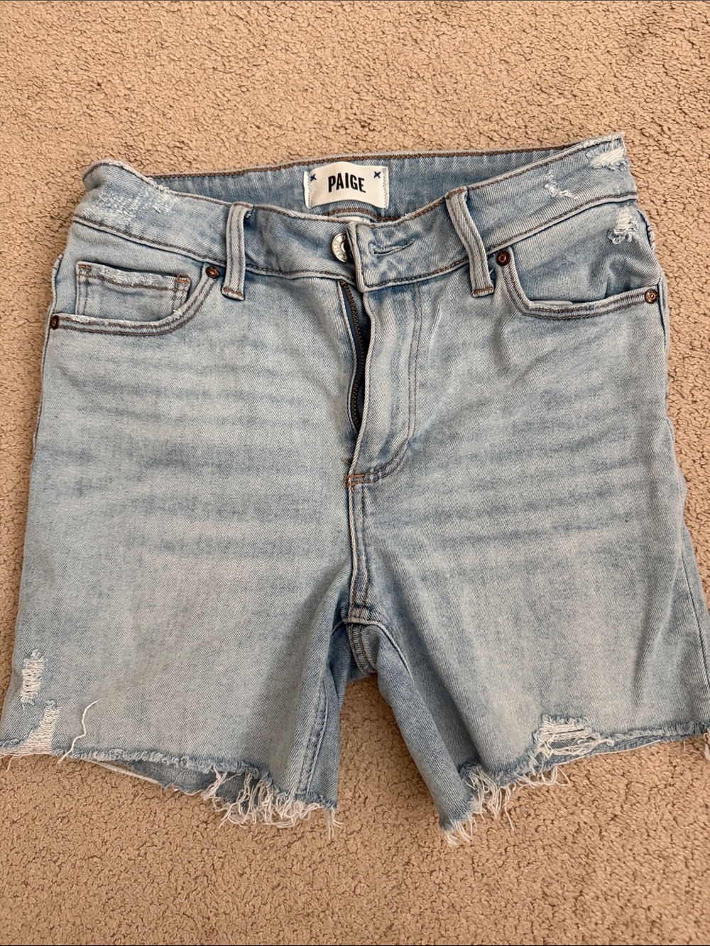 PAIGE Light Blue Denim Stretch Cutoff Shorts